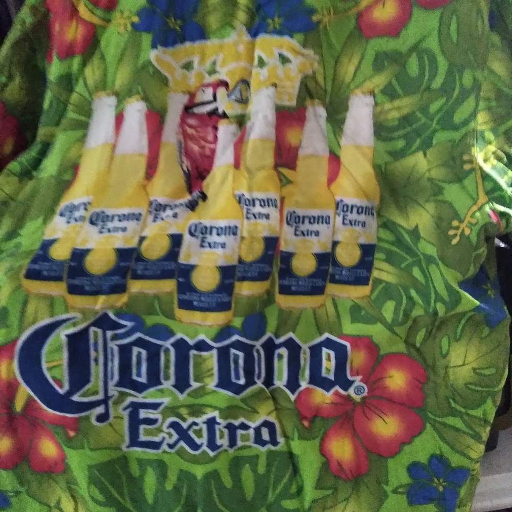 Hawaii shirt with Corona print on back
